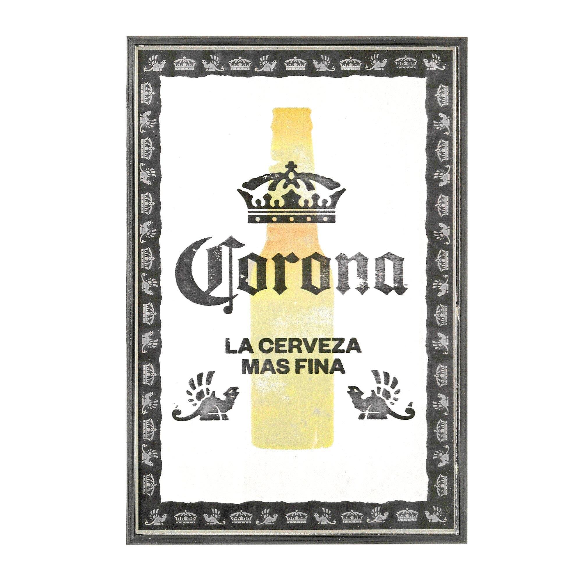 American Art Decor Corona Silkscreen Printed Framed Bar Sign